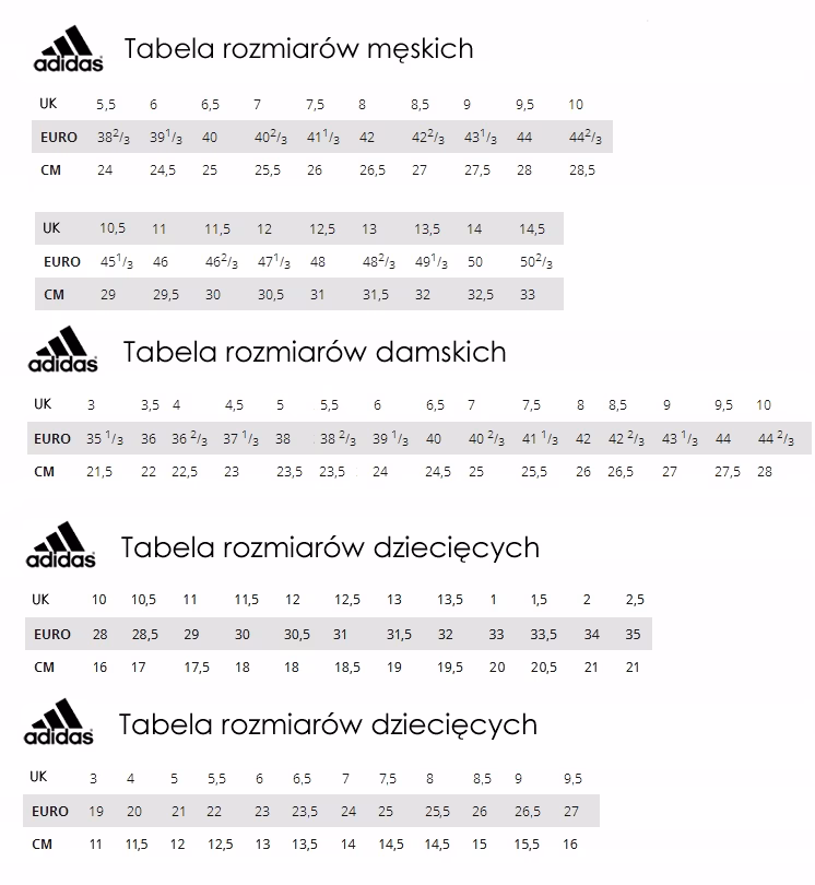 Jak dobrać rozmiar butów adidas dla dziecka?