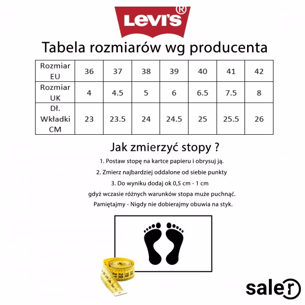 Jak mierzyć stopę, aby dobrać odpowiedni rozmiar butów Levi's?