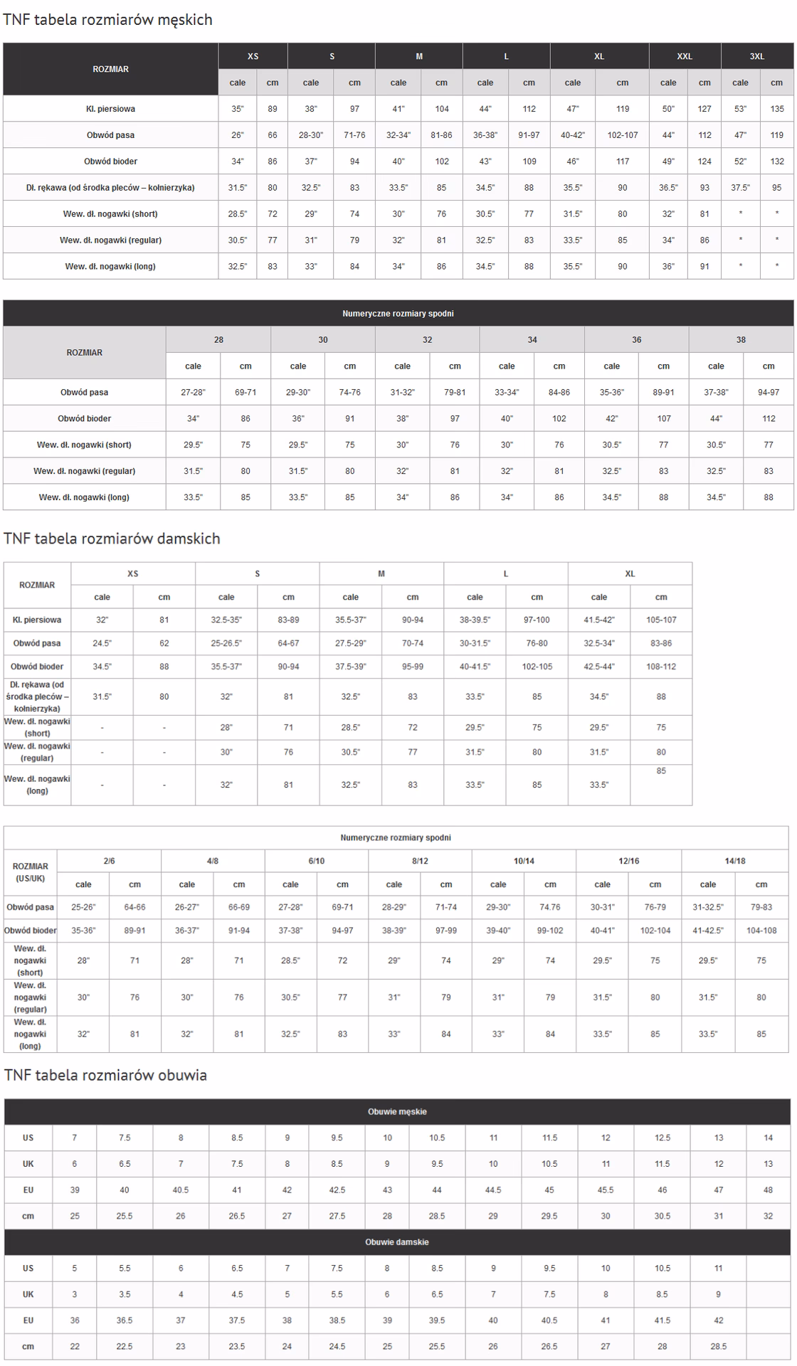 Czy buty The North Face mają standardową rozmiarówkę?